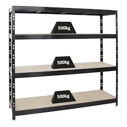 PROREGAL Étagère charge lourde RHINO, HxLxP 180x200x60cm, 500kg par niveau, Tablette 8mm, Noir, Étagère de garage, étagère de rangement – noir a - Image 1