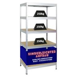 PROREGAL Étagère charge lourde RIVET, HxLxP 180x90x60cm, 250kg par niveau, Système d’emboîtement innovant, Galvanisé, Étagère robuste de Garage - Image 1