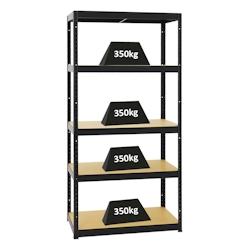 PROREGAL Étagère charge lourde SLIM ELEPHANT S, HxLxP 180x90x45cm, 5 Niveaux, 350kg par Niveau, Noir, Étagère Robuste de Garage, Atelier – noir ac - Image 1