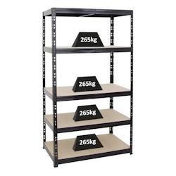 PROREGAL Étagère charge lourde TIGER, HxLxP 180x100x60cm, 265kg par Niveau, Noir, Étagère robuste de garage, atelier, cave, sous-sol, stockage – n - Image 1