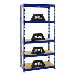 PROREGAL Étagère charge lourde TIGER, HxLxP 180x90x45cm, 265kg par Niveau, Bleu, Étagère robuste de garage, atelier, cave, sous-sol, stockage – bl - Image 1