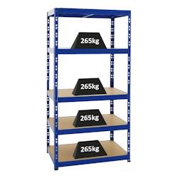 PROREGAL Étagère charge lourde TIGER, HxLxP 180x90x60cm, 265kg par Niveau, Bleu, Étagère robuste de garage, atelier, cave, sous-sol, stockage – bl - Image 1