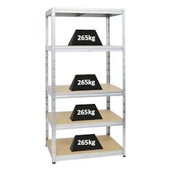 PROREGAL Étagère charge lourde TIGER, HxLxP 180x90x60cm, 265kg par Niveau, Galvanisé, Étagère robuste de garage, atelier, cave, sous-sol – argent - Image 1