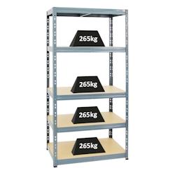 PROREGAL Étagère charge lourde TIGER, HxLxP 180x90x60cm, 265kg par Niveau, Gris, Étagère robuste de garage, atelier, cave, sous-sol, stockage – gr - Image 1