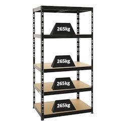 PROREGAL Étagère charge lourde TIGER, HxLxP 180x90x60cm, 265kg par Niveau, Noir, Étagère robuste de garage, atelier, cave, sous-sol, stockage – no - Image 1