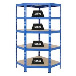 PROREGAL Étagère d&rsquo;angle charge lourde TIGER, HxLxP 180x90x45cm, 175kg par Niveau, Bleu, Étagère robuste de garage, atelier, cave, sous-sol – bleu - Image 1