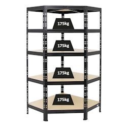 PROREGAL Étagère d&rsquo;angle charge lourde TIGER, HxLxP 180x90x45cm, 175kg par Niveau, Noir, Étagère robuste de garage, atelier, cave, sous-sol – noir - Image 1