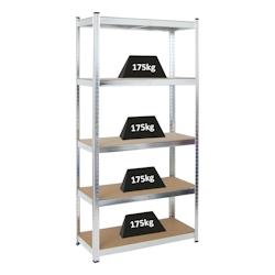 PROREGAL Etagère robuste RAGNAR, HxLxP 180x90x40cm, Charge totale de 875kg, Galvanisé, Étagère de garage, étagère de cave – argenté métal PR_RD1-01 - Image 1
