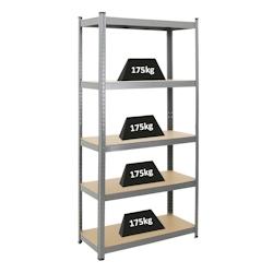 PROREGAL Etagère robuste RAGNAR, HxLxP 180x90x40cm, Charge totale de 875kg, Gris, Étagère de garage, étagère de cave – gris acier RD1-04 - Image 1