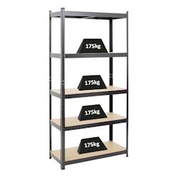 PROREGAL Etagère robuste RAGNAR, HxLxP 180x90x40cm, Charge totale de 875kg, Noir, Étagère de garage, étagère de cave – noir métal PR_RD1-03 1