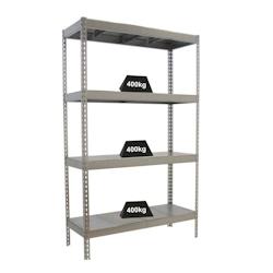 PROREGAL Étagère pour charges lourdes BIG METAL YETI FOUR | HxLxP 200x120x75cm | Charge du compartiment 400kg | Galvanisé – gris métal PR_RS23-06 - Image 1