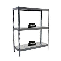 PROREGAL Étagère pour charges lourdes BIG METAL YETI THREE | HxLxP 200x120x45cm | Charge du compartiment 400kg | Gris – gris métal PR_RS22-03 - Image 1