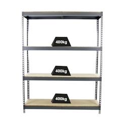 PROREGAL Étagère pour charges lourdes BIG WOOD YETI FOUR | HxLxP 200x120x60cm | Charge du compartiment 400kg | Gris – gris métal PR_RS20-06 - Image 1