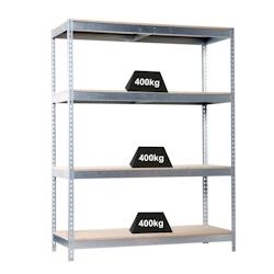 PROREGAL Étagère pour charges lourdes BIG WOOD YETI FOUR | HxLxP 200x150x60cm | Charge du compartiment 400kg | Galvanisé – argenté acier PR_RS20-13 - Image 1