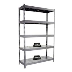 PROREGAL Étagère pour charges lourdes METAL BEAST FIVE | HxLxP 200x180x60cm | Charge du compartiment 600kg | Gris – gris métal PR_RS18-17 - Image 1