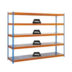 PROREGAL Étagère pour charges lourdes METAL BEAST FIVE | HxLxP 200x210x45cm | Charge du compartiment 500kg | Bleu-orange – gris métal PR_RS18-23 - Image 1