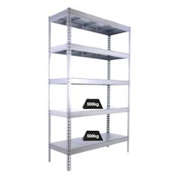 PROREGAL Étagère pour charges lourdes METAL BEAST FIVE | HxLxP 200x210x60cm | Charge du compartiment 500kg | Galvanisé – gris métal PR_RS18-26 - Image 1
