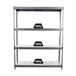 PROREGAL Étagère pour charges lourdes METAL BEAST FOUR | HxLxP 200x180x75cm | Charge du compartiment 600kg | Gris – gris métal PR_RS17-50 - Image 1