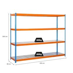 PROREGAL Étagère pour charges lourdes METAL BEAST FOUR | HxLxP 200x240x45cm | Charge du compartiment 400kg | Bleu-orange – gris métal PR_RS17-31 1