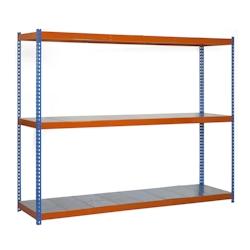 PROREGAL Étagère pour charges lourdes METAL BEAST THREE | HxLxP 150x150x45cm | 3 niveaux | Charge du compartiment 600kg | Bleu-Orange – bleu métal - Image 1