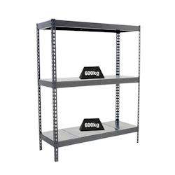 PROREGAL Étagère pour charges lourdes METAL BEAST THREE | HxLxP 200x150x90cm | Charge du compartiment 600kg | Gris – gris métal PR_RS16-11 - Image 1