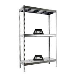 PROREGAL Étagère pour charges lourdes METAL BEAST THREE | HxLxP 200x210x45cm | Charge du compartiment 500kg | Galvanisé – gris métal PR_RS16-24 - Image 1