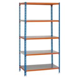 PROREGAL Étagère pour charges lourdes METAL SHARK | HxLxP 180x80x40cm | Charge du compartiment 180kg | Bleu-orange – bleu acier PR_RS3-09 - Image 1