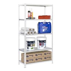 PROREGAL Étagère pour charges lourdes METAL SHARK | HxLxP 180x90x40cm | Charge du compartiment 180kg | Blanc galvanisé – blanc acier PR_RS3-47 - Image 1