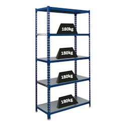 PROREGAL Étagère pour charges lourdes METAL SHARK | HxLxP 180x90x40cm | Charge du compartiment 180kg | Bleu galvanisé – bleu acier PR_RS3-41 - Image 1