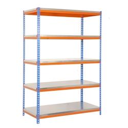 PROREGAL Étagère pour charges lourdes METAL YETI LIGHT FIVE | HxLxP 200x120x60cm | Charge du compartiment 300kg | Bleu-orange – bleu métal PR_RS146-14 - Image 1