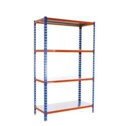 PROREGAL Étagère pour charges lourdes MID METAL SHARK | HxLxP 150x120x40cm | Charge du compartiment 200kg | Bleu-orange – bleu acier PR_RS138-39 - Image 1