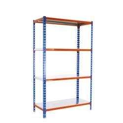 PROREGAL Étagère pour charges lourdes MID METAL SHARK | HxLxP 150x80x50cm | Charge du compartiment 180kg | Bleu-orange – bleu acier PR_RS138-73 - Image 1
