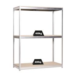 PROREGAL Étagère pour charges lourdes MID WOOD YETI THREE | HxLxP 150x120x75cm | Charge du compartiment 400kg | Galvanisé – gris métal PR_RS140-11 - Image 1