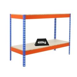 PROREGAL Étagère pour charges lourdes MINI WOOD YETI TWO | HxLxP 90x150x75cm | Charge du compartiment 400kg | Bleu-orange – gris métal PR_RS141-22 - Image 1