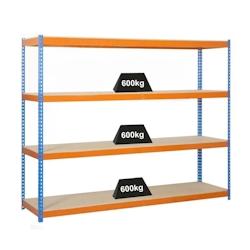 PROREGAL Étagère pour charges lourdes WOOD BEAST FOUR | HxLxP 200x150x90cm | 4 niveaux | Charge du compartiment 600kg | Bleu-Orange – bleu acier PR_ - Image 1
