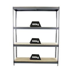 PROREGAL Étagère pour charges lourdes WOOD BEAST FOUR | HxLxP 200x180x60cm | 4 niveaux | Charge du compartiment 600kg | Gris – gris métal PR_RS14-17 - Image 1