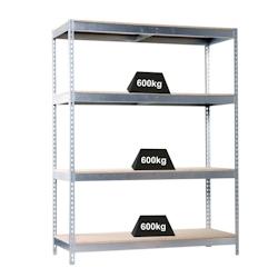 PROREGAL Étagère pour charges lourdes WOOD BEAST FOUR | HxLxP 200x180x90cm | 4 niveaux | Charge du compartiment 600kg | Galvanisé – gris métal PR_ - Image 1