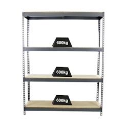 PROREGAL Étagère pour charges lourdes WOOD BEAST FOUR | HxLxP 200x180x90cm | 4 niveaux | Charge du compartiment 600kg | Gris – gris métal PR_RS14-22 - Image 1