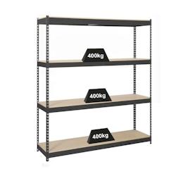 PROREGAL Étagère pour charges lourdes WOOD YETI FOUR | HxLxP 200x150x75cm | Charge du compartiment 400kg | anthracite – noir acier PR_RS20-31 - Image 1