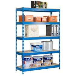 PROREGAL Étagère pour charges lourdes WOOD YETI LIGHT FIVE | HxLxP 200x100x60cm | Charge du compartiment 300kg | Bleu – bleu métal PR_RS31-05 - Image 1