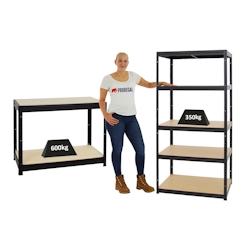PROREGAL Mega Deal 1x Étagère charge lourde SLIM ELEPHANT M HxLxP 180x90x60cm & 1x Etabli DINO réglable en hauteur 90x120x60cm, 600kg par niveau – - Image 1