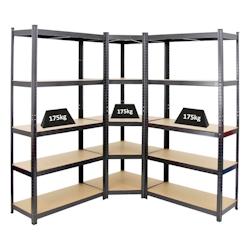 PROREGAL Mega Deal 1x étagère d&rsquo;angle et 2x étagère robuste RAGNAR | HxLxP 180x90x40cm | Charge du compartiment 175kg | Noir | Étagère de garage - Image 1