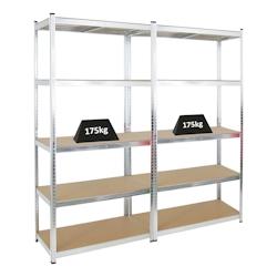 PROREGAL Mega Deal 2x étagère robuste GIANT RAGNAR | HxLxP 200x100x50cm | Charge du compartiment 175kg | Galvanisé | Étagère de garage – argenté - Image 1