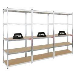 PROREGAL Mega Deal 3x étagère robuste GIANT RAGNAR | HxLxP 200x100x50cm | Charge du compartiment 175kg | Galvanisé | Étagère de garage – argenté - Image 1