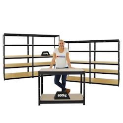 PROREGAL Mega Deal 4x Étagère charge lourde BIG ELEPHANT M HxLxP 180x120x60cm & 1x Etabli DINO réglable en hauteur 90x120x60cm, 600kg par niveau – - Image 1