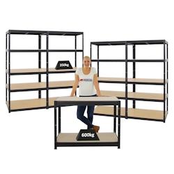PROREGAL Mega Deal 4x Étagère charge lourde SLIM ELEPHANT M HxLxP 180x90x60cm & 1x Etabli DINO réglable en hauteur 90x120x60cm, 600kg par niveau – - Image 1