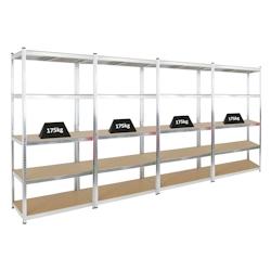 PROREGAL Mega Deal 4x étagère robuste GIANT RAGNAR | HxLxP 200x100x50cm | Charge du compartiment 175kg | Galvanisé | Étagère de garage – argenté - Image 1
