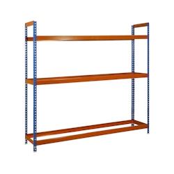 PROREGAL Support à pneus Big METAL SHARK NO.6 | HxLxP 200x120x45cm | Charge du compartiment 300 kg | jusqu&rsquo;à 15 pneus sur 3 niveaux | Bleu/Orange – - Image 1