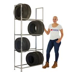 PROREGAL Support à pneus METAL SHARK NO.1 | HxLxP 200x100x30cm | 4 niveaux | 16 pneus | Galvanisé – argenté métal RS25-08 - Image 1