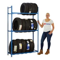 PROREGAL Support à pneus METAL SHARK NO.1 | HxLxP 200x100x40cm | 3 niveaux | 12 pneus | Bleu – bleu métal RS25-04 - Image 1